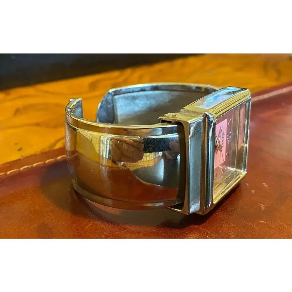 Women's Ashley Princess Bangle Bracelet Watch, Silver Tone with Pink Face